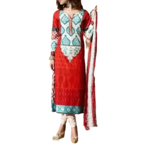 Maroon & Cream Cotton Unstitched Churidar Suit