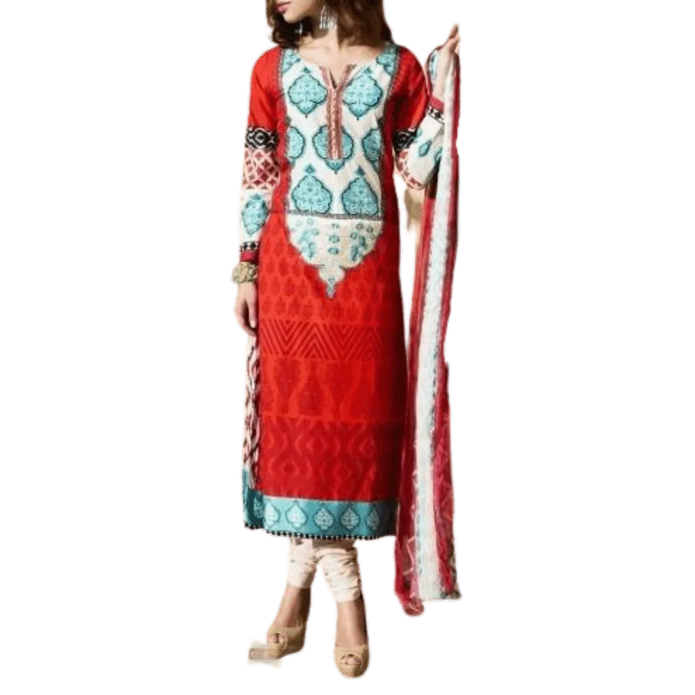 Maroon & Cream Cotton Unstitched Churidar Suit