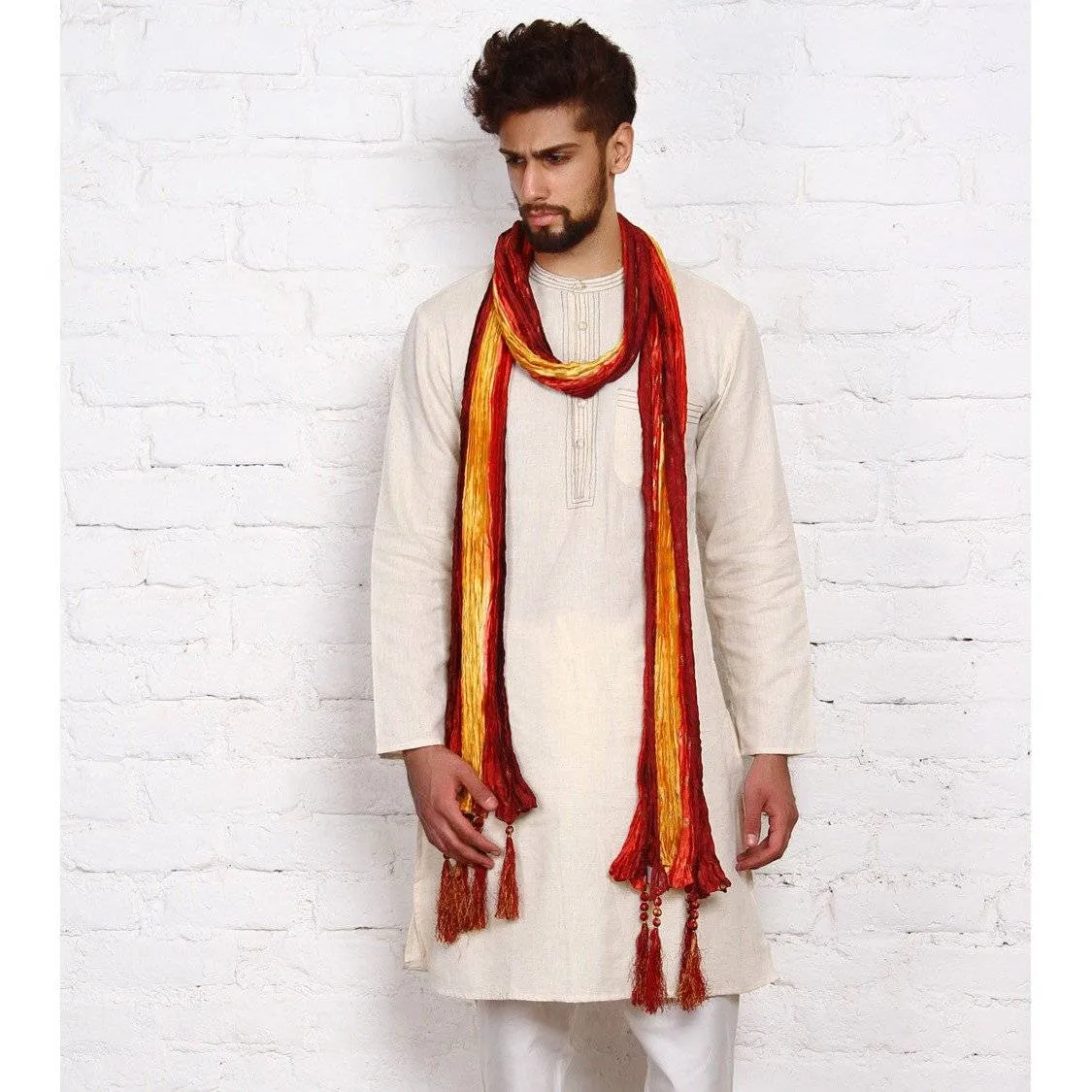 Maroon & Mustard Silk Blend Stole