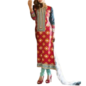 Maroon Cotton Unstitched Churidar Suit