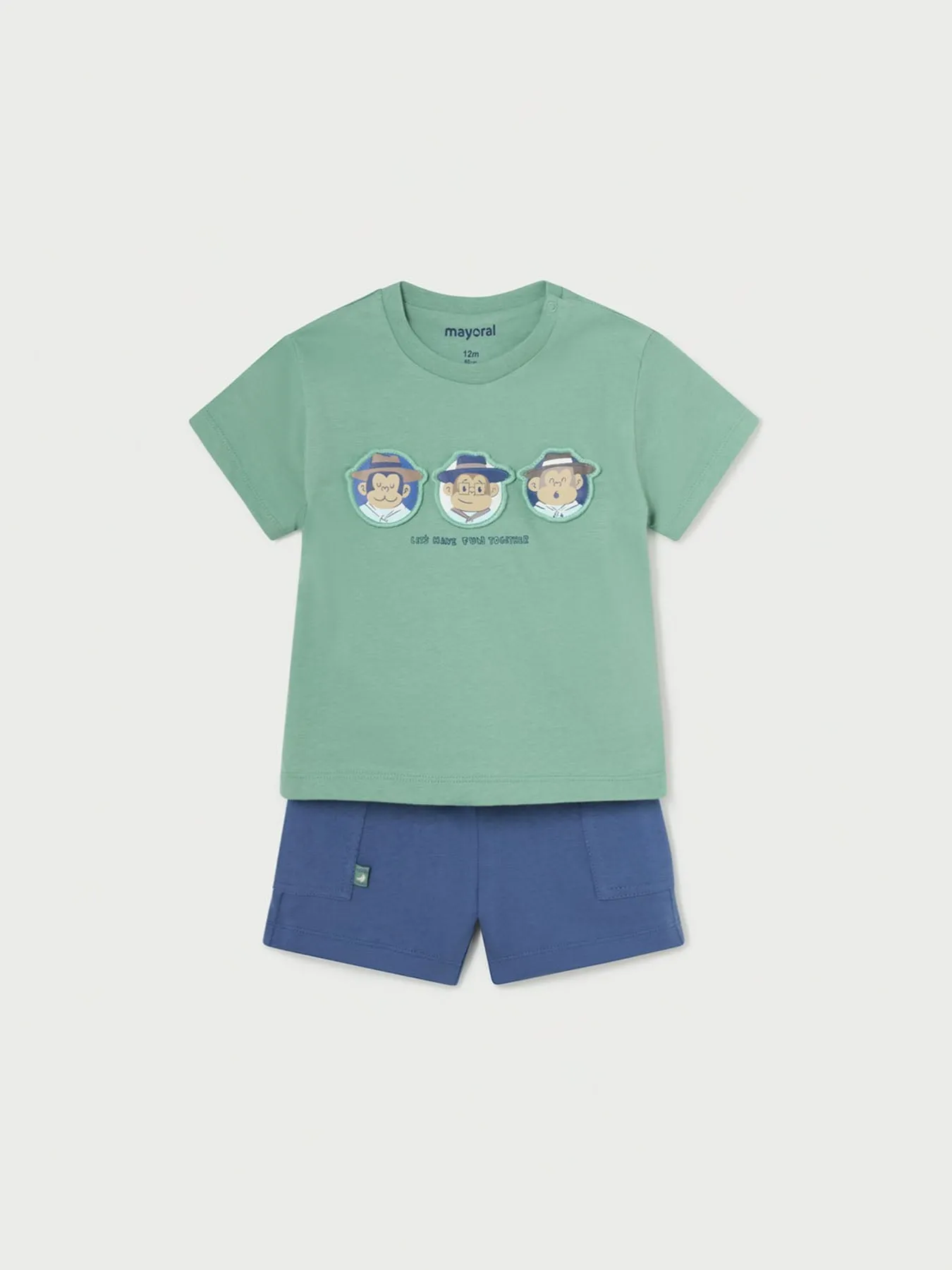 Mayoral Toddler Boy Green & Navy Monkey Short Set
