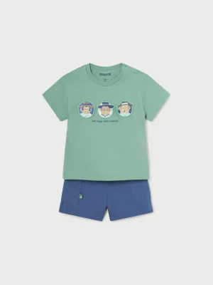 Mayoral Toddler Boy Green & Navy Monkey Short Set