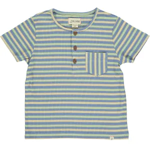 Me & Henry Blue/Lime/Beige Ribbed Henley Dodger Top