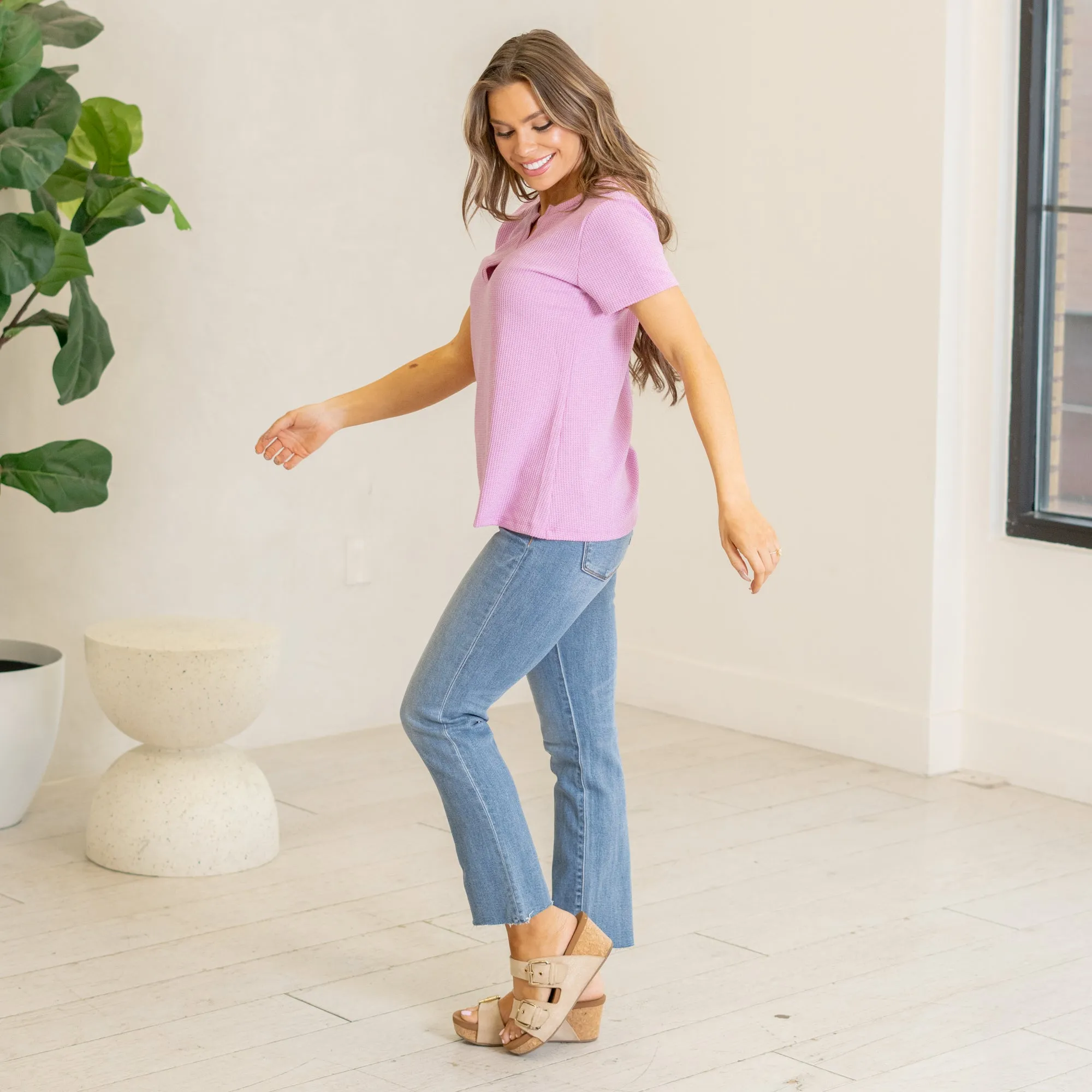 Melage baby waffle henley neck short sleeve top