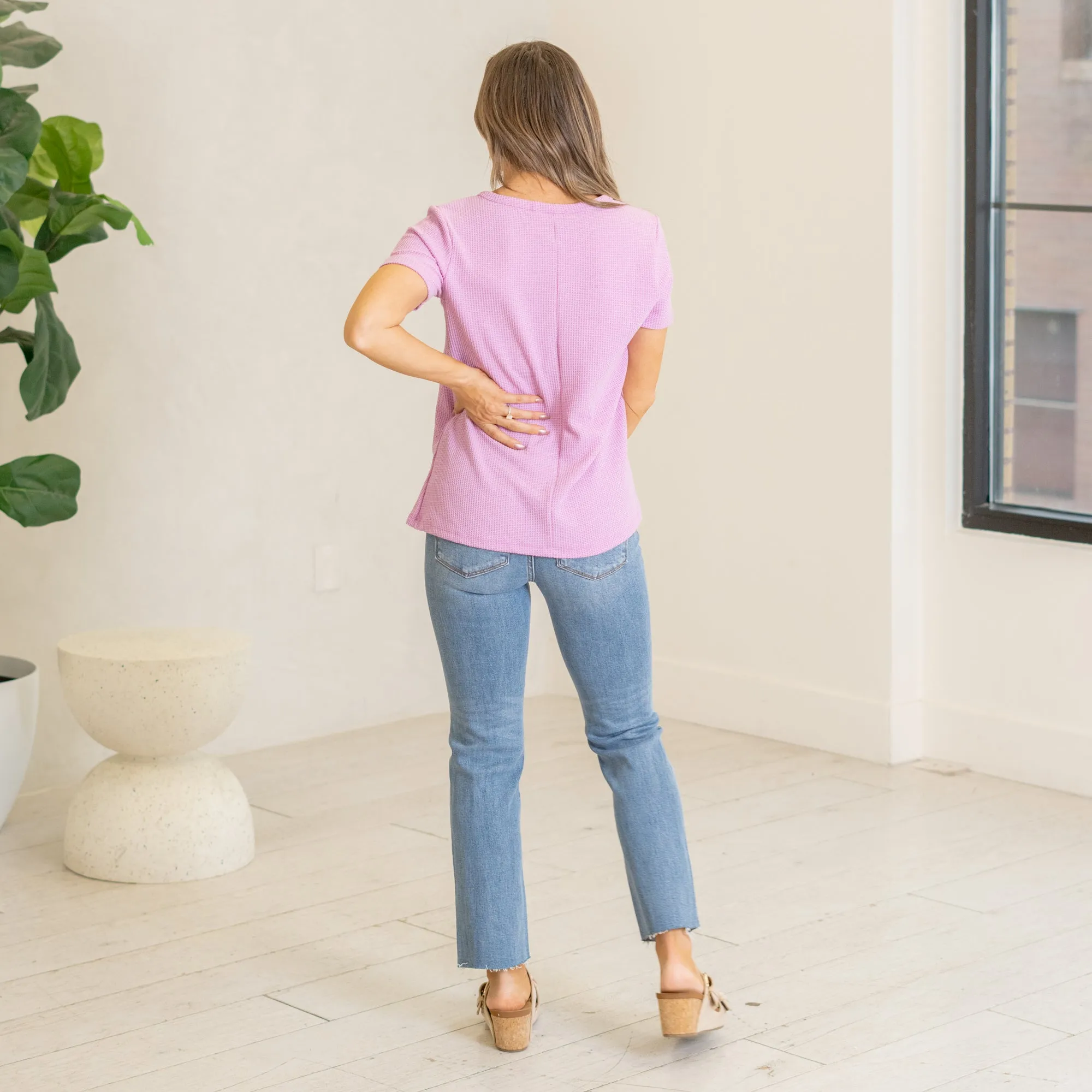 Melage baby waffle henley neck short sleeve top