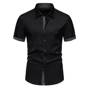 Men Turnover Collar Dots Short Sleeves Shirt