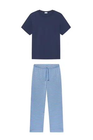 Men's Pima Sleep Short-Long Set in Classic Blue Triple Stripe