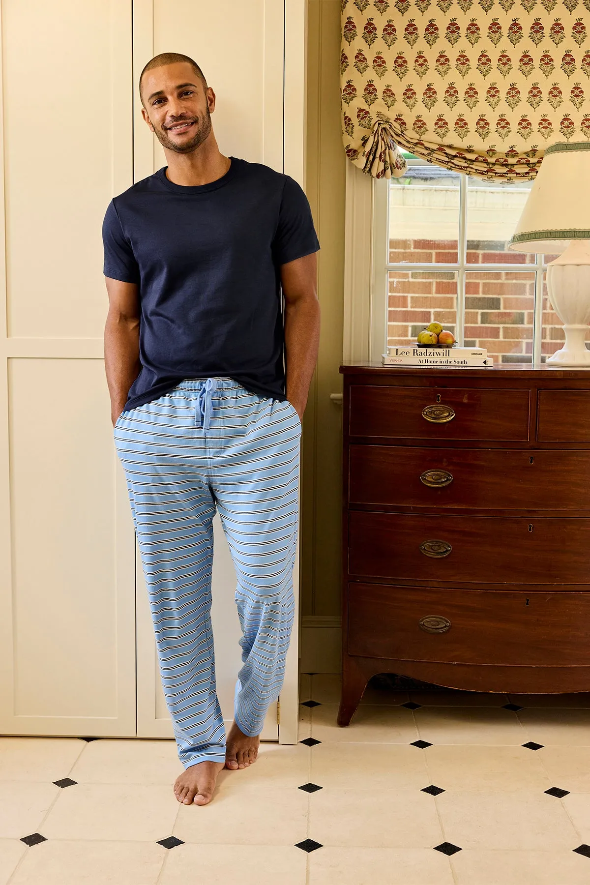 Men's Pima Sleep Short-Long Set in Classic Blue Triple Stripe