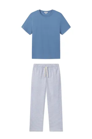 Men's Pima Sleep Short-Long Set in Mystic Blue Multi Bar Stripe