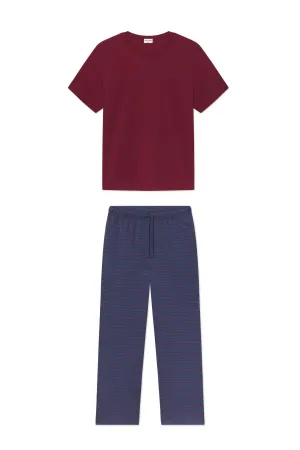 Men's Pima Sleep Short-Long Set in Navy Royal Stripe