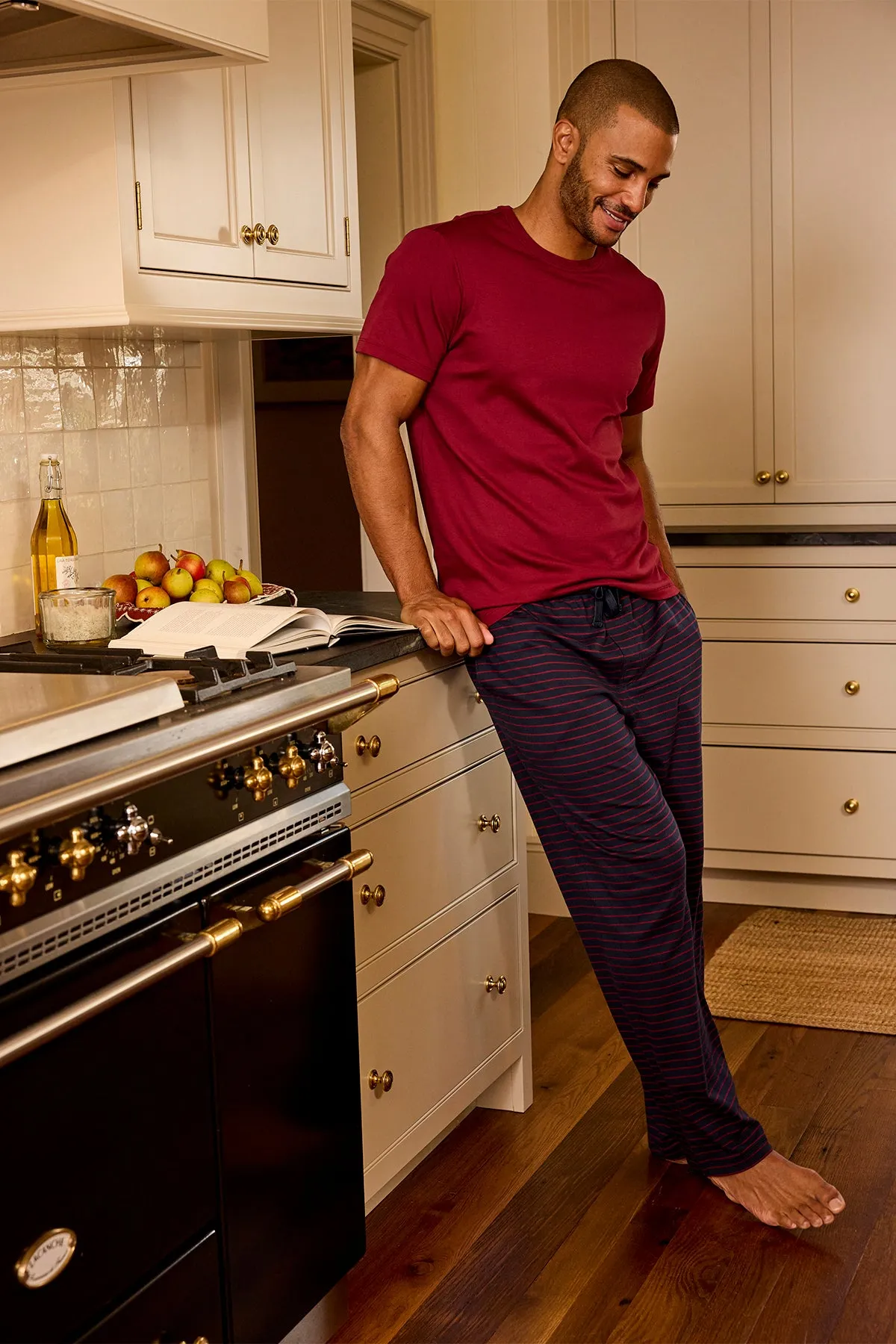 Men's Pima Sleep Short-Long Set in Navy Royal Stripe
