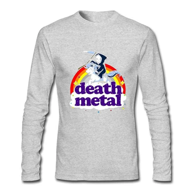 Men's T Shirt Death Metal Rocker T Shirt Unicorn Death Long Sleeve Custom Brand Clothing 2018 Cotton Crewneck Funny T Shirts