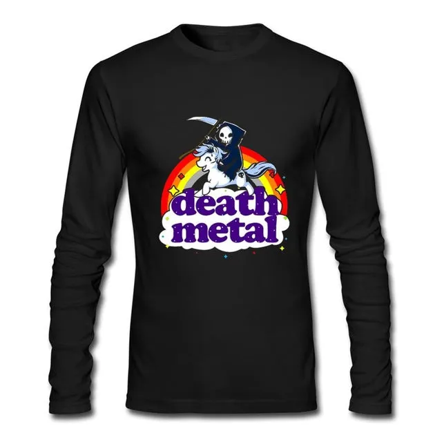 Men's T Shirt Death Metal Rocker T Shirt Unicorn Death Long Sleeve Custom Brand Clothing 2018 Cotton Crewneck Funny T Shirts