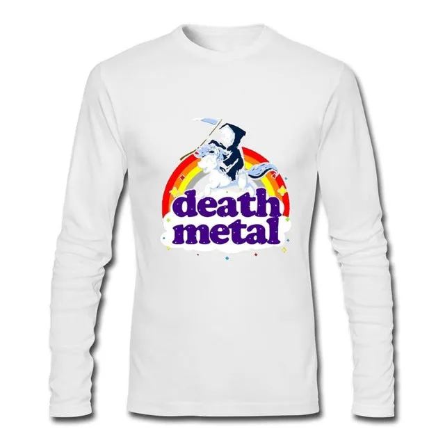 Men's T Shirt Death Metal Rocker T Shirt Unicorn Death Long Sleeve Custom Brand Clothing 2018 Cotton Crewneck Funny T Shirts