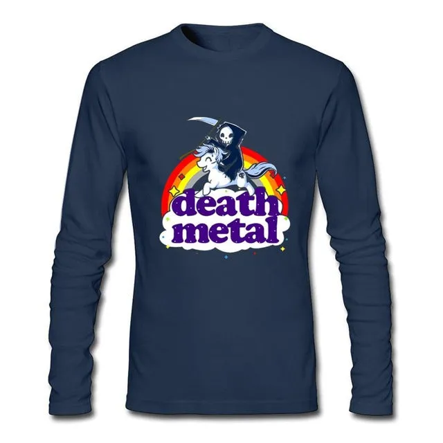 Men's T Shirt Death Metal Rocker T Shirt Unicorn Death Long Sleeve Custom Brand Clothing 2018 Cotton Crewneck Funny T Shirts