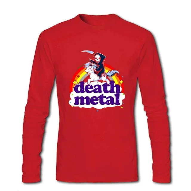 Men's T Shirt Death Metal Rocker T Shirt Unicorn Death Long Sleeve Custom Brand Clothing 2018 Cotton Crewneck Funny T Shirts