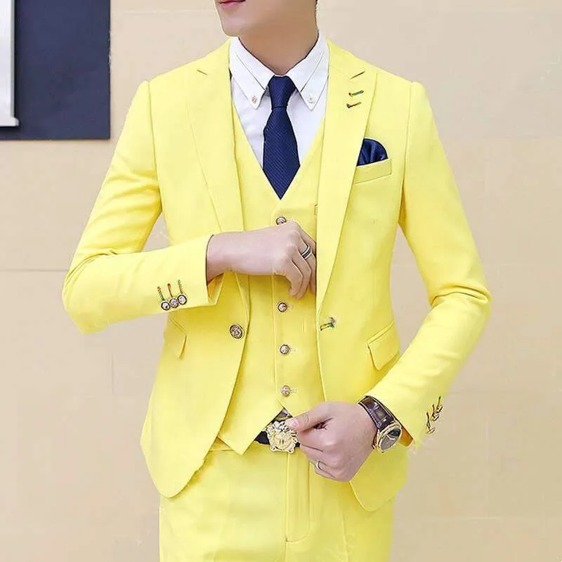 Men's Three-piece Yellow Blazer Suits Slim Fit Groom Dress Custom Suits