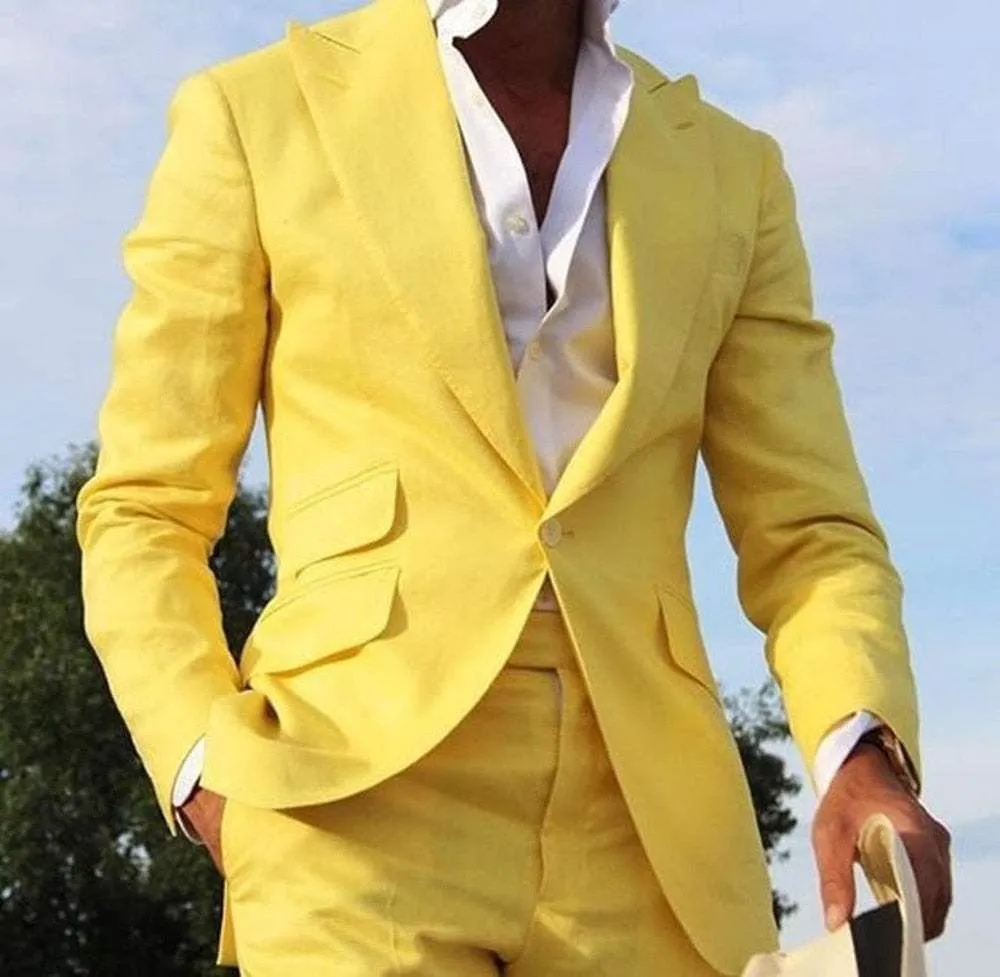 Men's Three-piece Yellow Blazer Suits Slim Fit Groom Dress Custom Suits