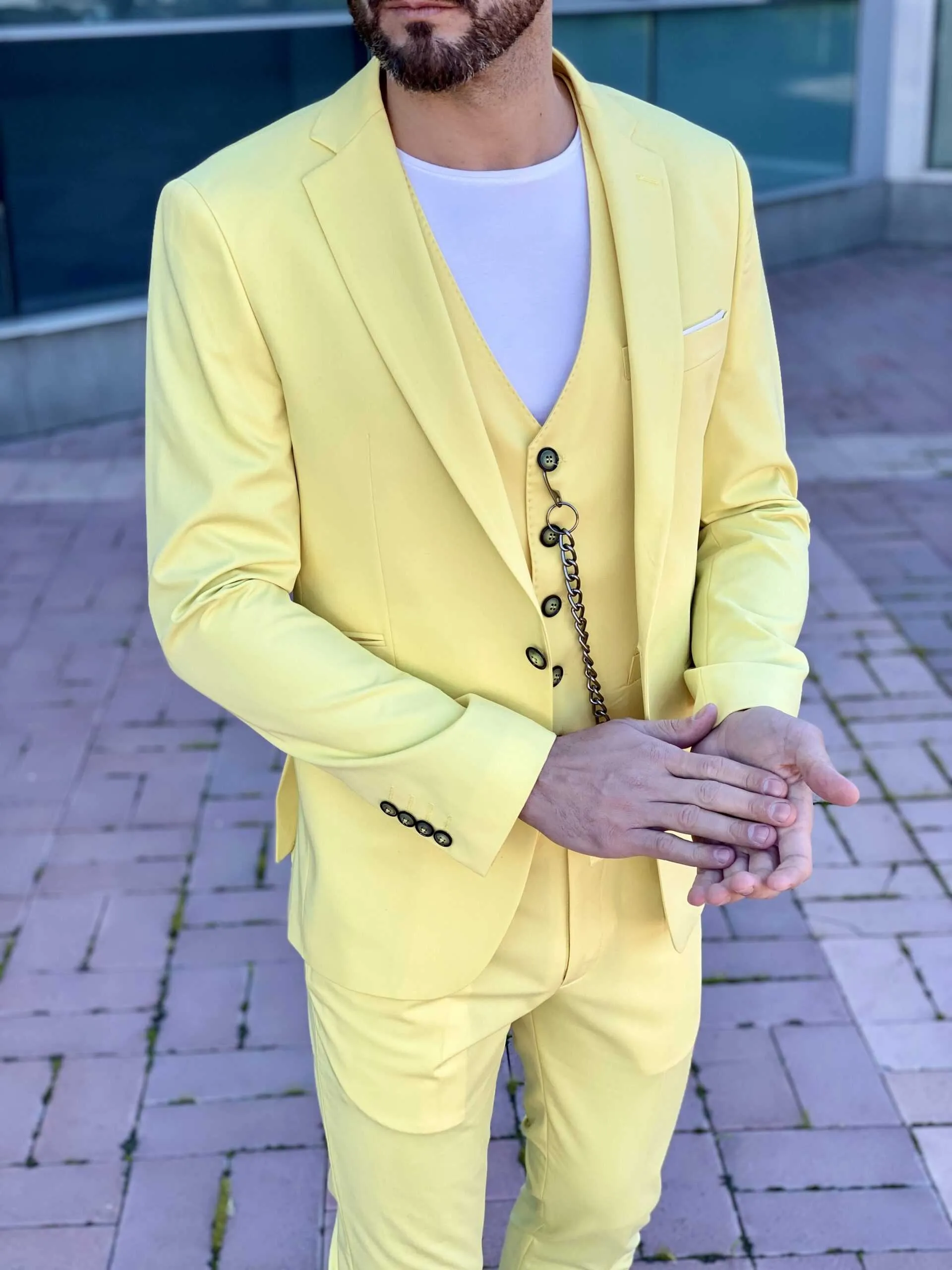 Men's Three-piece Yellow Blazer Suits Slim Fit Groom Dress Custom Suits
