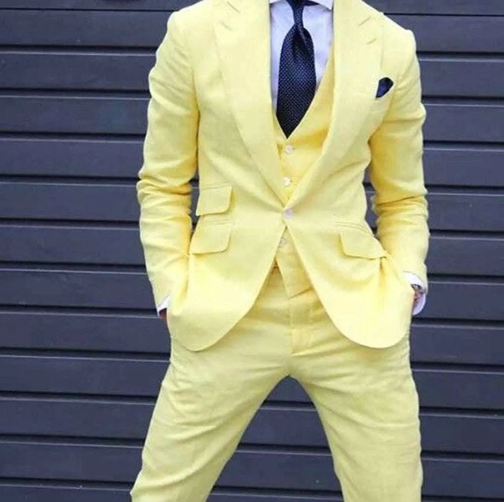Men's Three-piece Yellow Blazer Suits Slim Fit Groom Dress Custom Suits