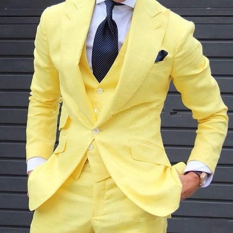 Men's Three-piece Yellow Blazer Suits Slim Fit Groom Dress Custom Suits