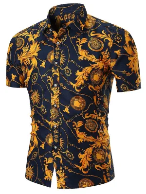 Men's Vintage Flower Chain Print Short Sleeves Shirt
