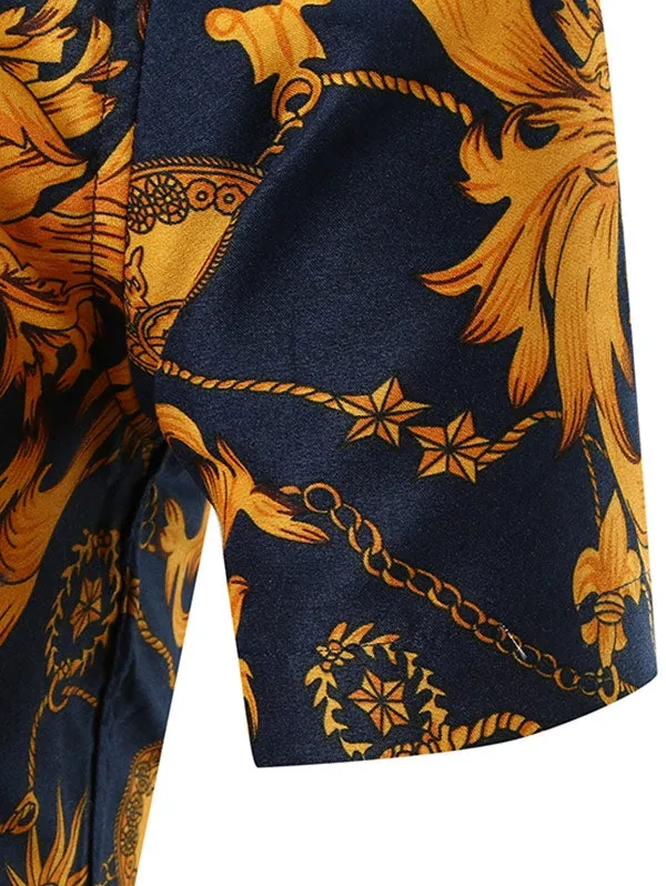 Men's Vintage Flower Chain Print Short Sleeves Shirt