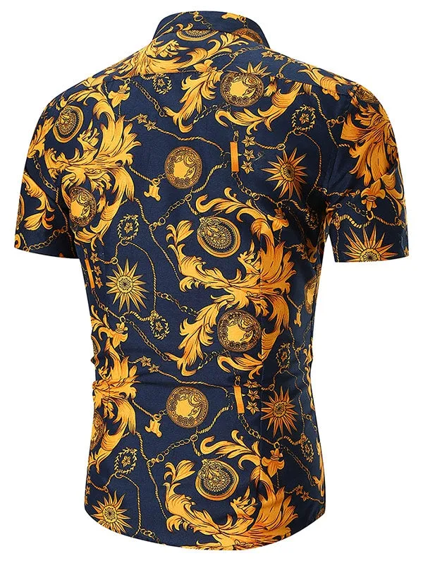 Men's Vintage Flower Chain Print Short Sleeves Shirt