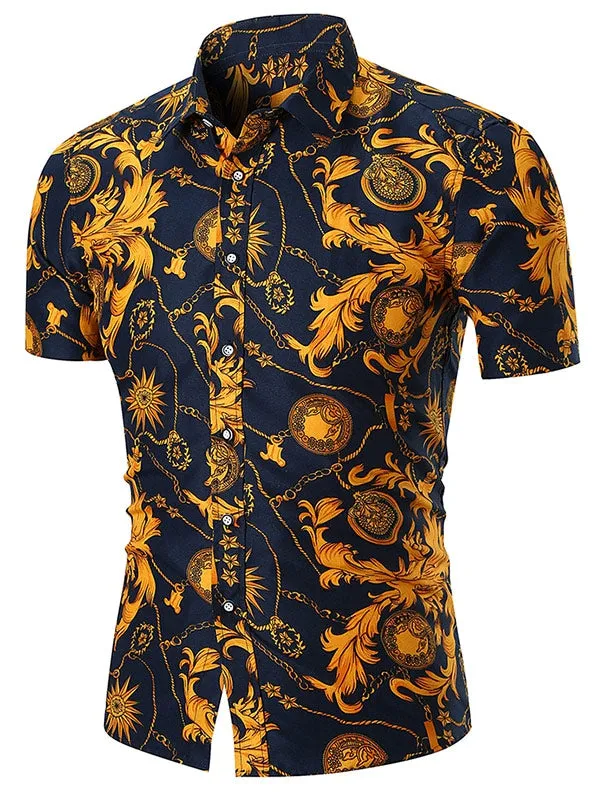 Men's Vintage Flower Chain Print Short Sleeves Shirt