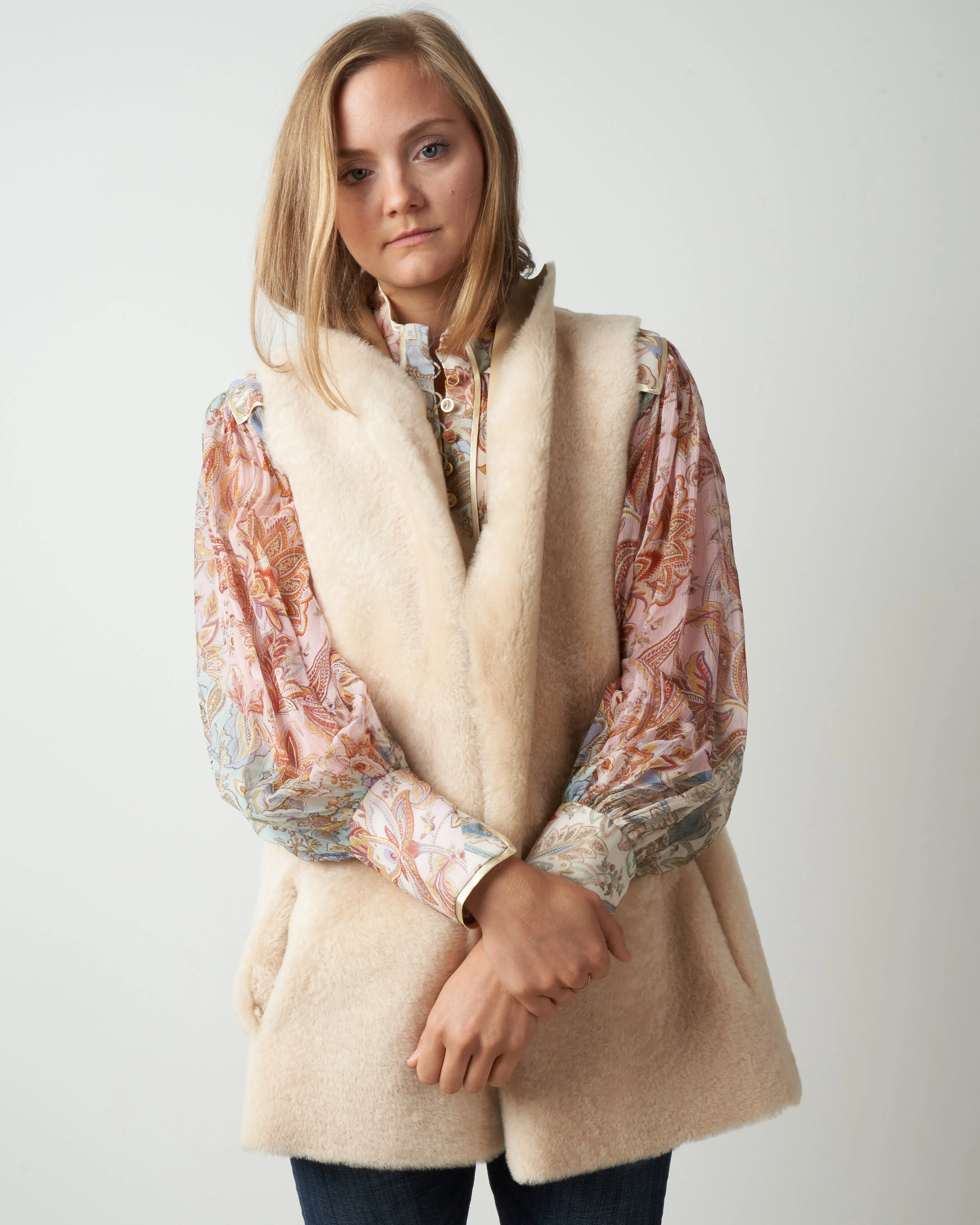 merinillo mid-length gilet - buttermilk