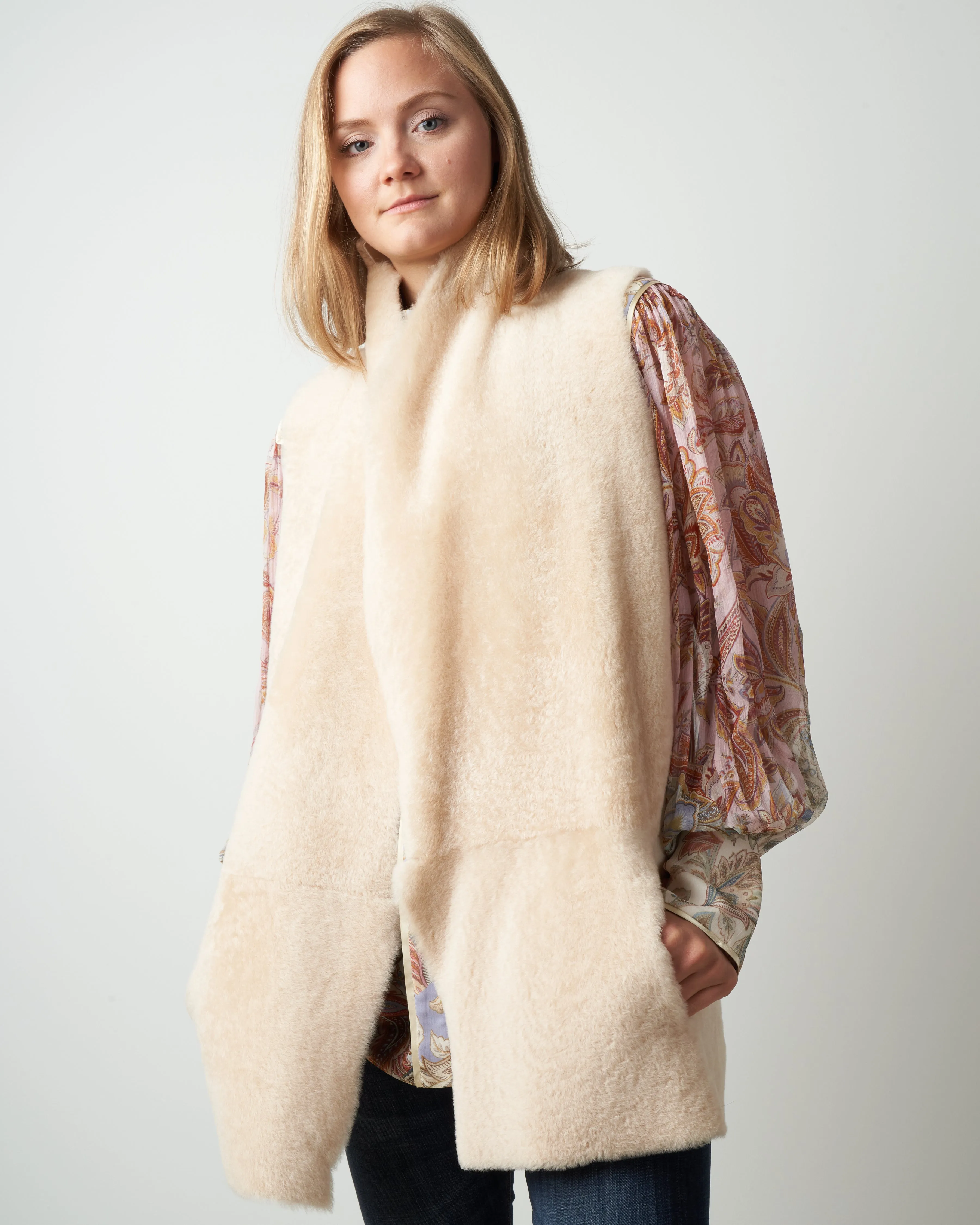 merinillo mid-length gilet - buttermilk
