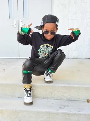 Metallic Green, Checks and Black Kids Joggers with straps ,unisex boys girls