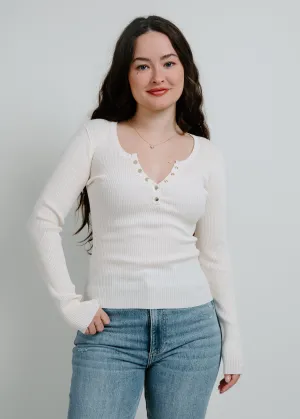 Mia Henley Knit Sweater Top - Oatmeal