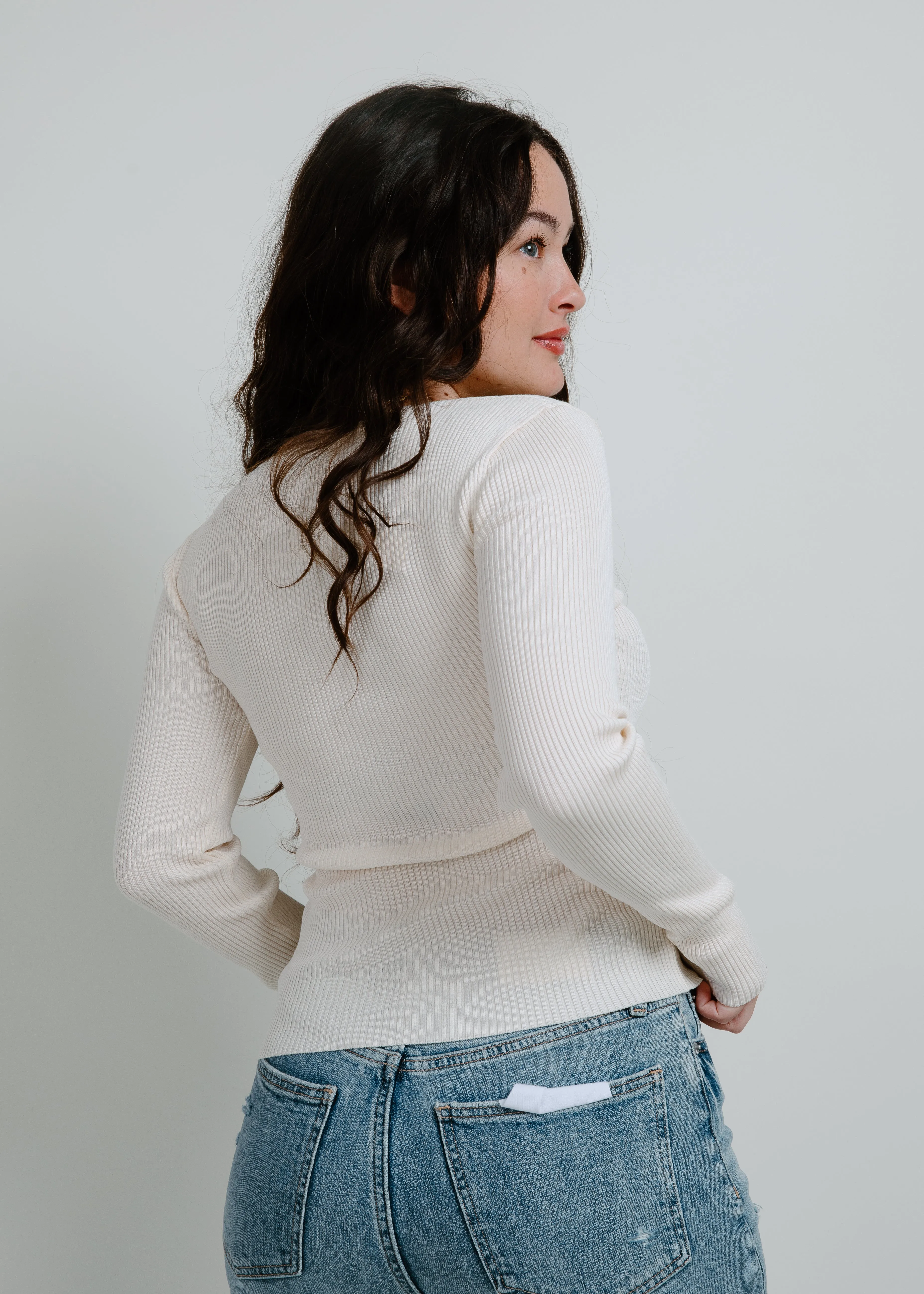 Mia Henley Knit Sweater Top - Oatmeal