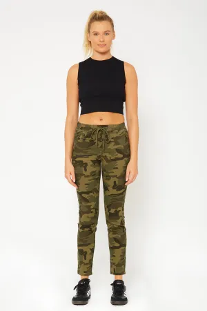 Mid-rise olive camo skinny pants