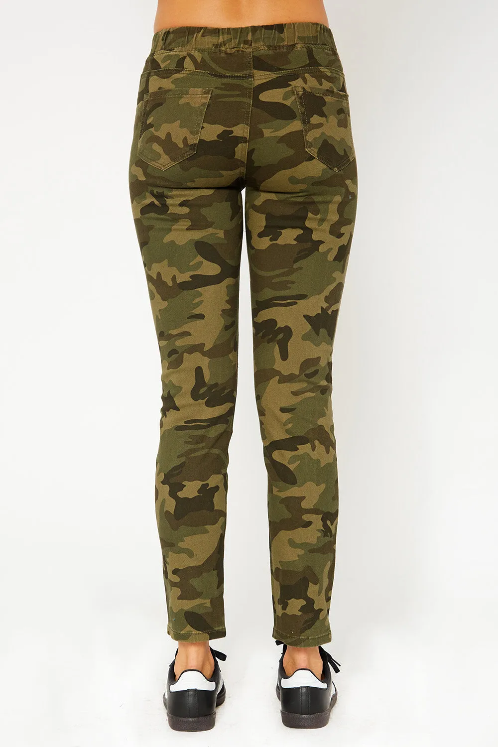 Mid-rise olive camo skinny pants