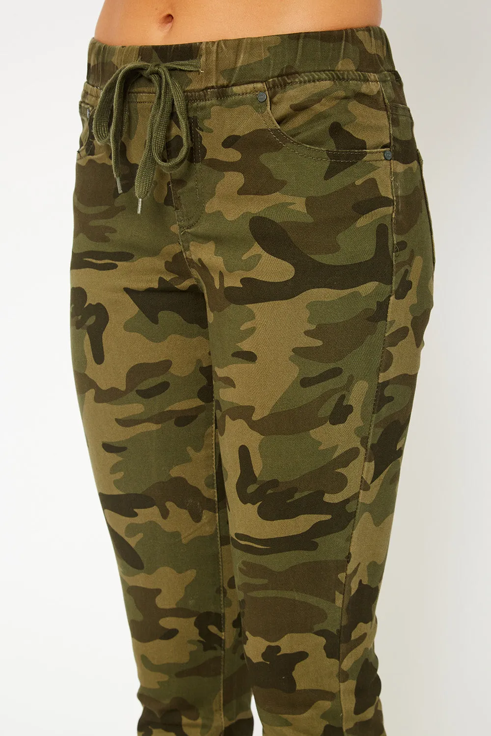 Mid-rise olive camo skinny pants