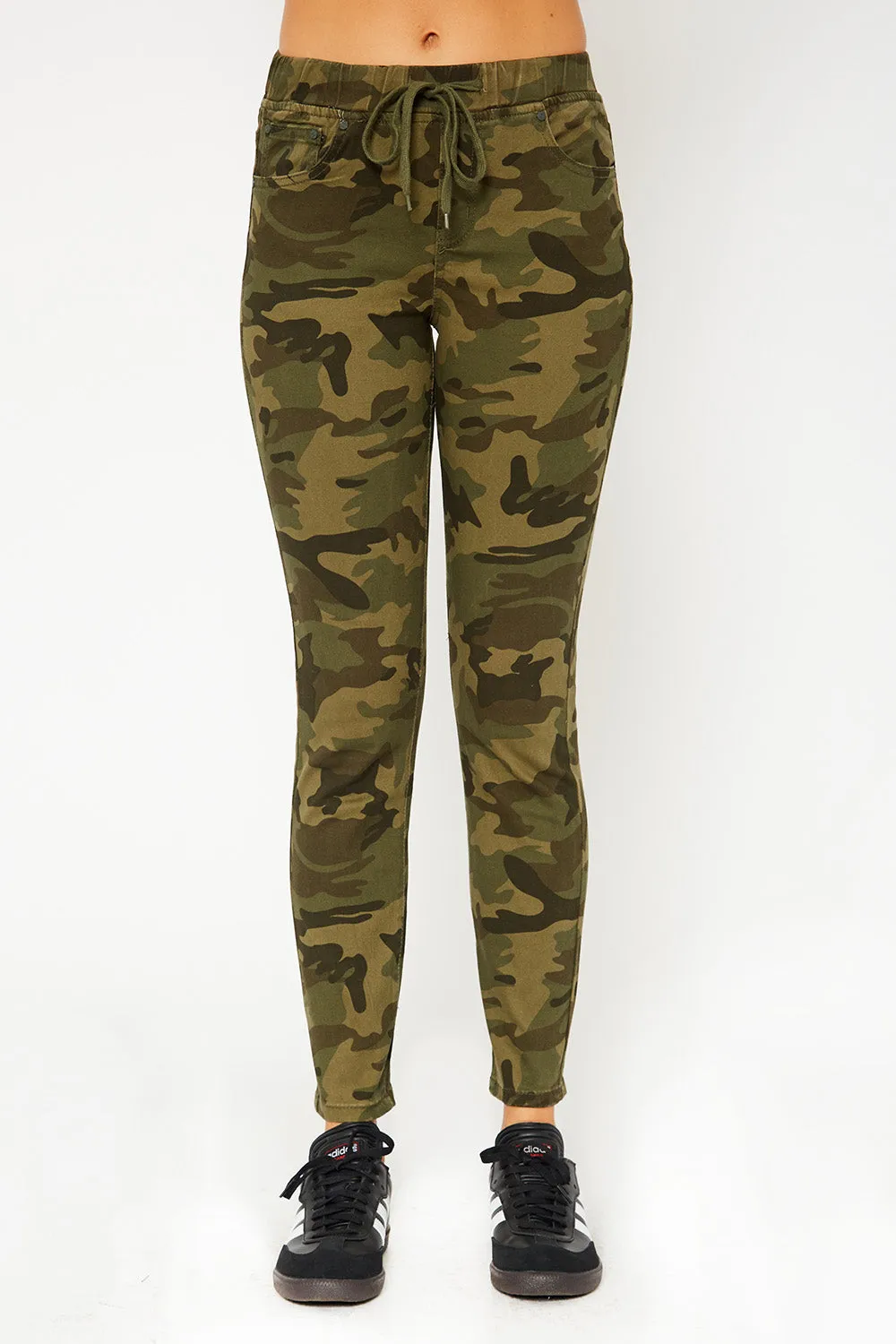 Mid-rise olive camo skinny pants