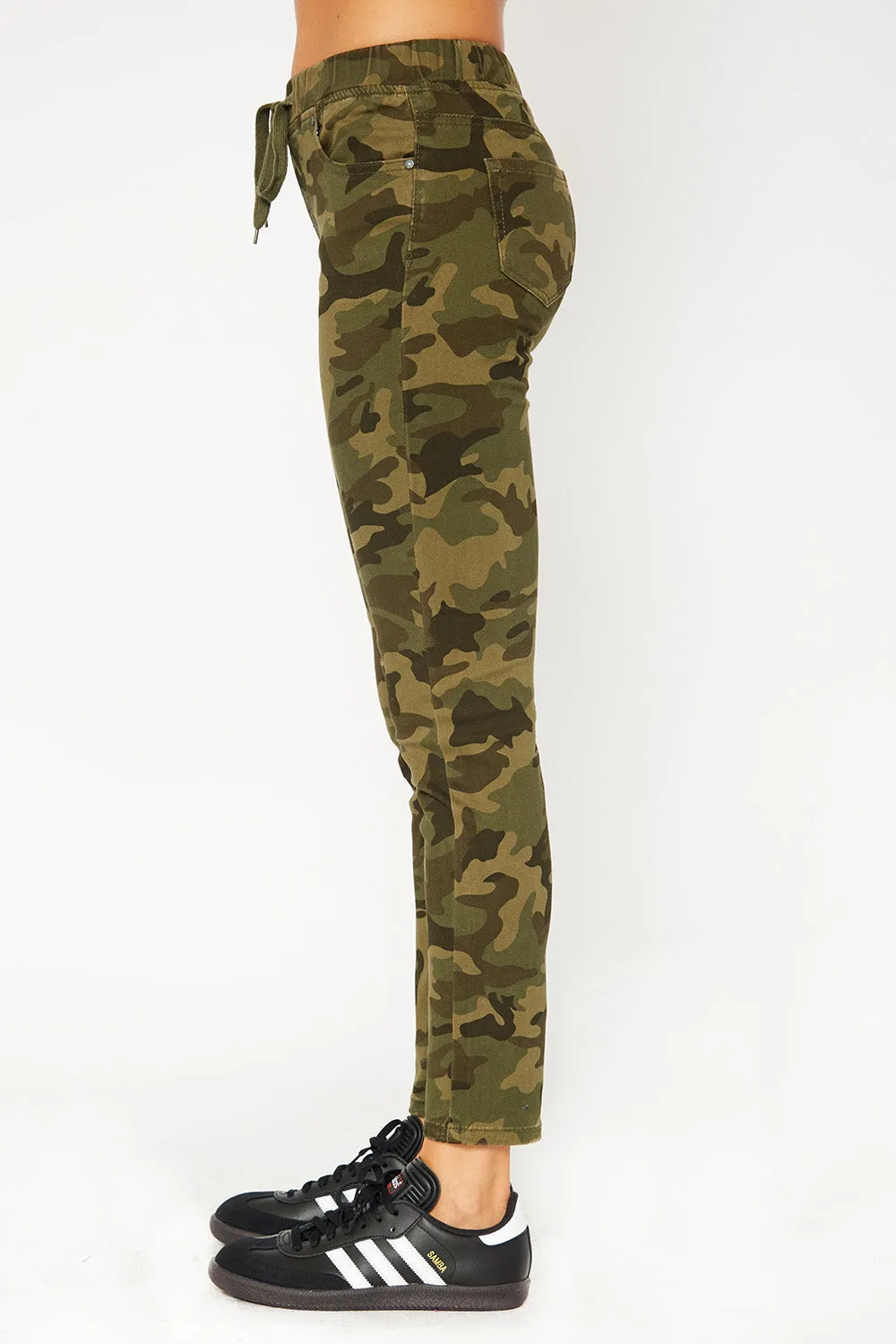Mid-rise olive camo skinny pants