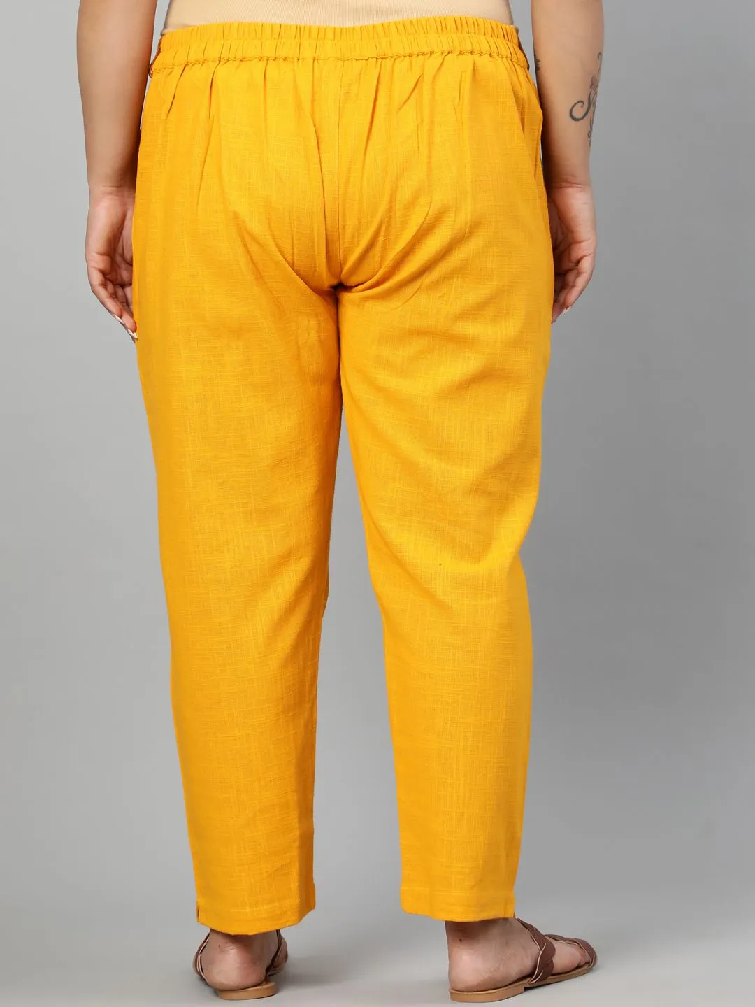 Mustard Plus Size Ethnic Wear Cotton Slub Pants