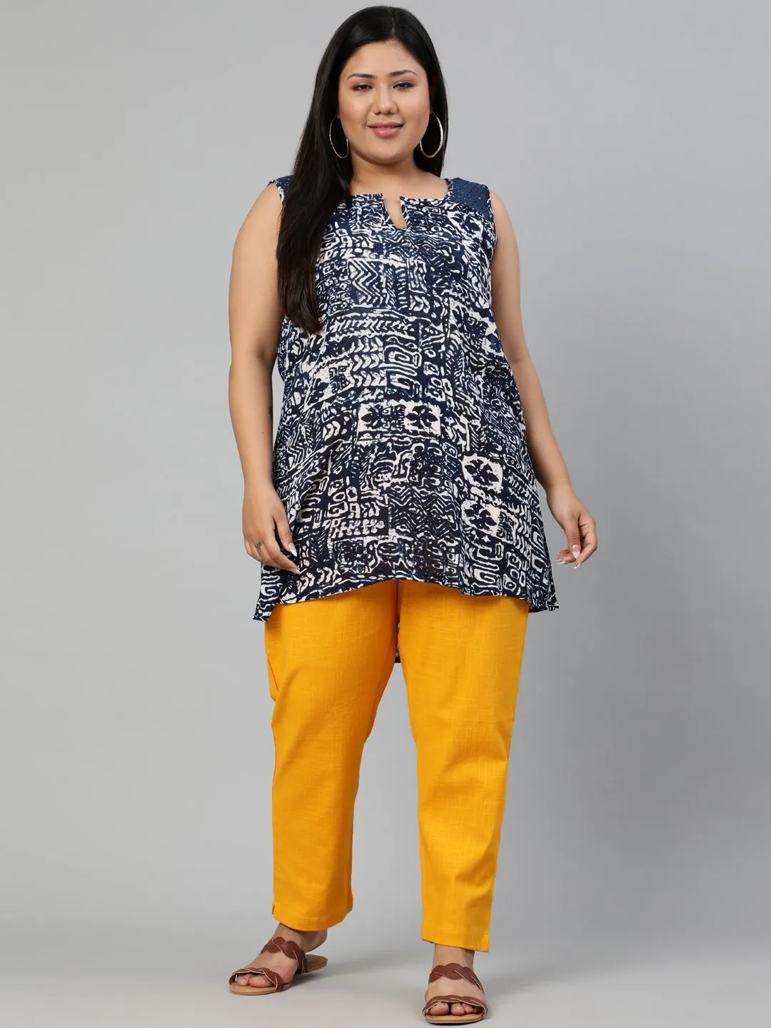 Mustard Plus Size Ethnic Wear Cotton Slub Pants