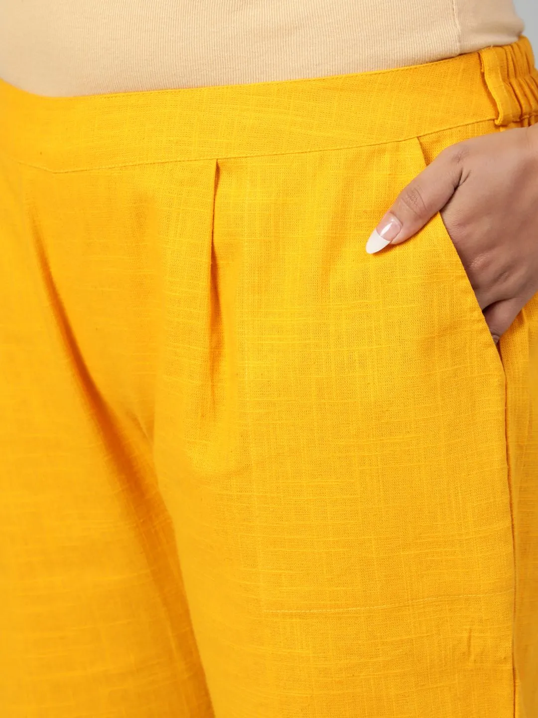 Mustard Plus Size Ethnic Wear Cotton Slub Pants