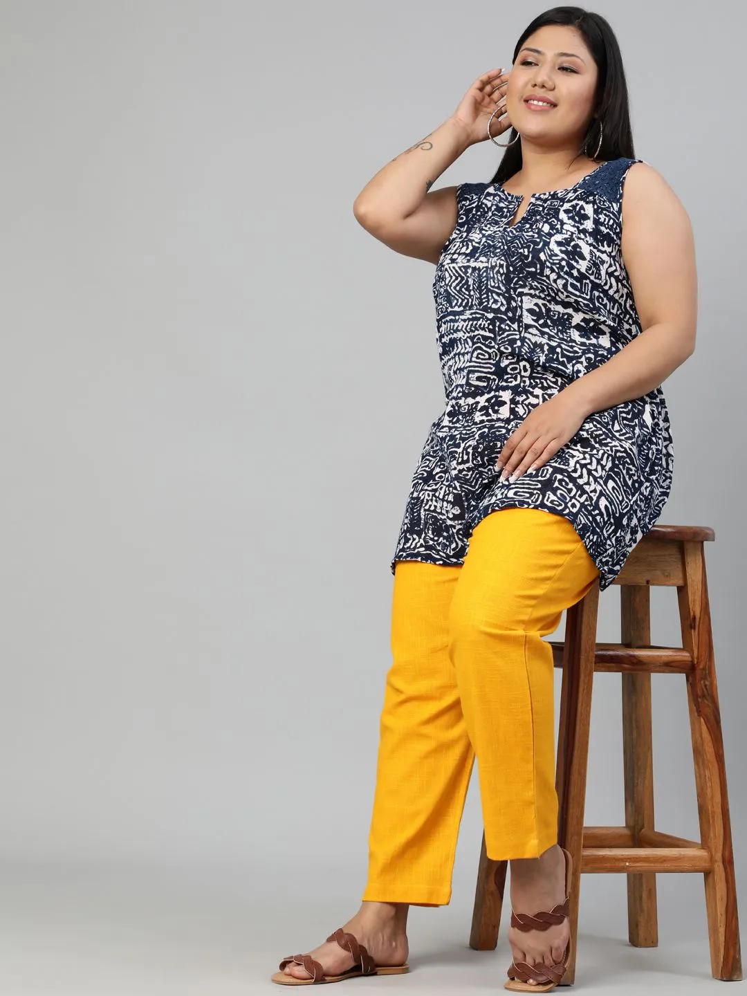 Mustard Plus Size Ethnic Wear Cotton Slub Pants