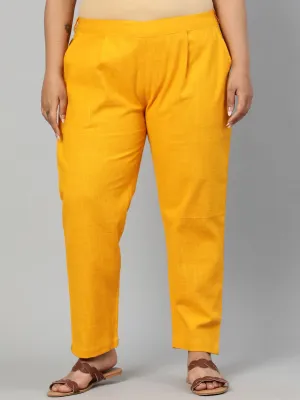 Mustard Plus Size Ethnic Wear Cotton Slub Pants