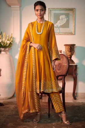 MUSTRARD SHORT ANARKALI SUIT AND PANTS