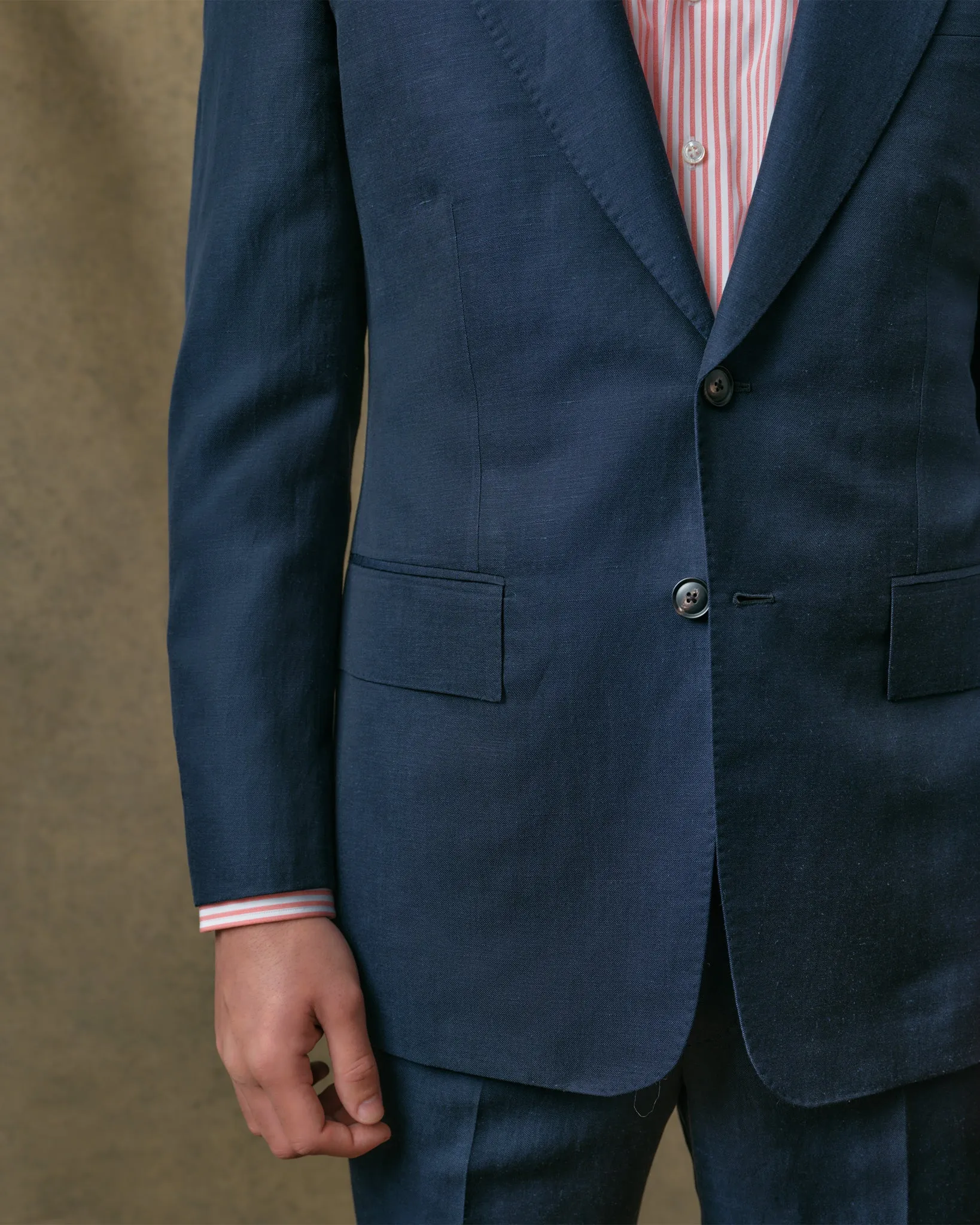 Navy Linen Blend Notch Lapel Suit