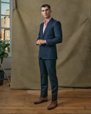 Navy Linen Blend Notch Lapel Suit