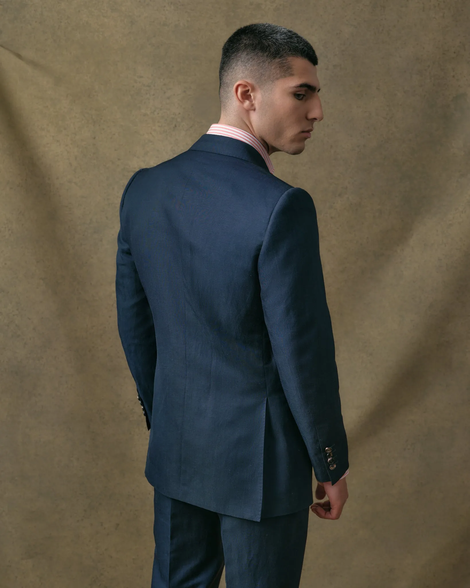 Navy Linen Blend Notch Lapel Suit
