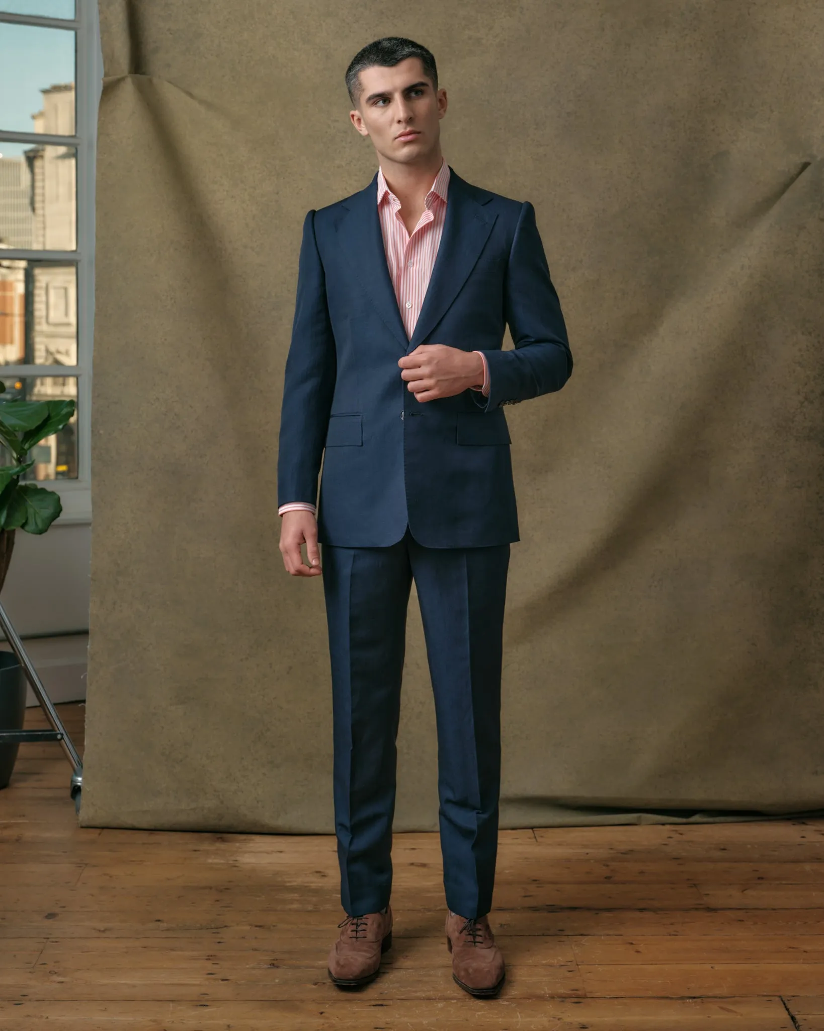 Navy Linen Blend Notch Lapel Suit
