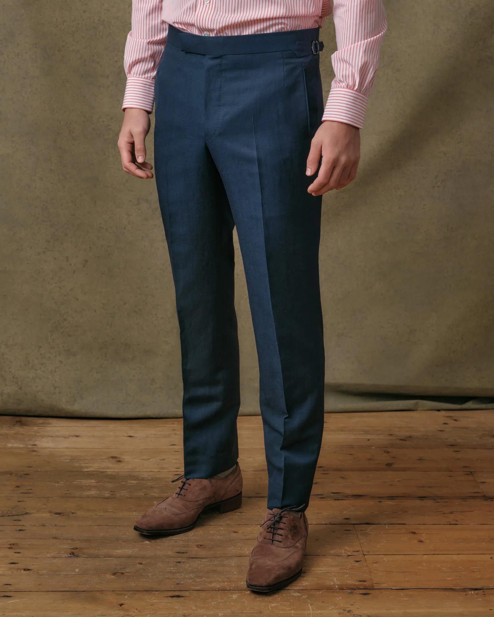 Navy Linen Blend Notch Lapel Suit